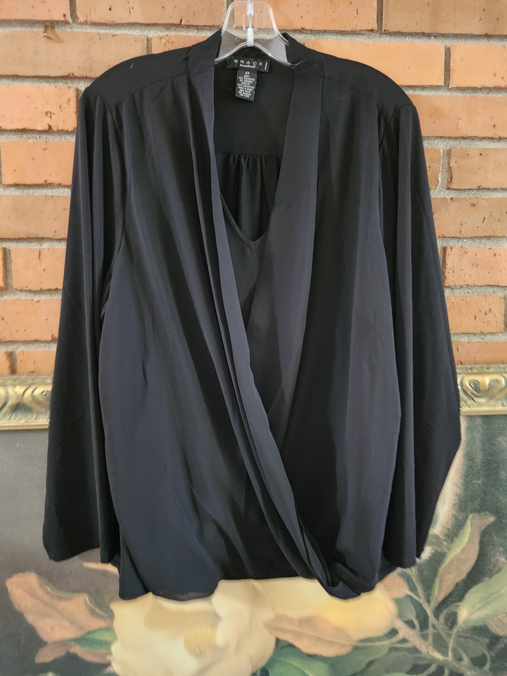 Grace Elements Black Draped V-Neck Women's Top Size 2x